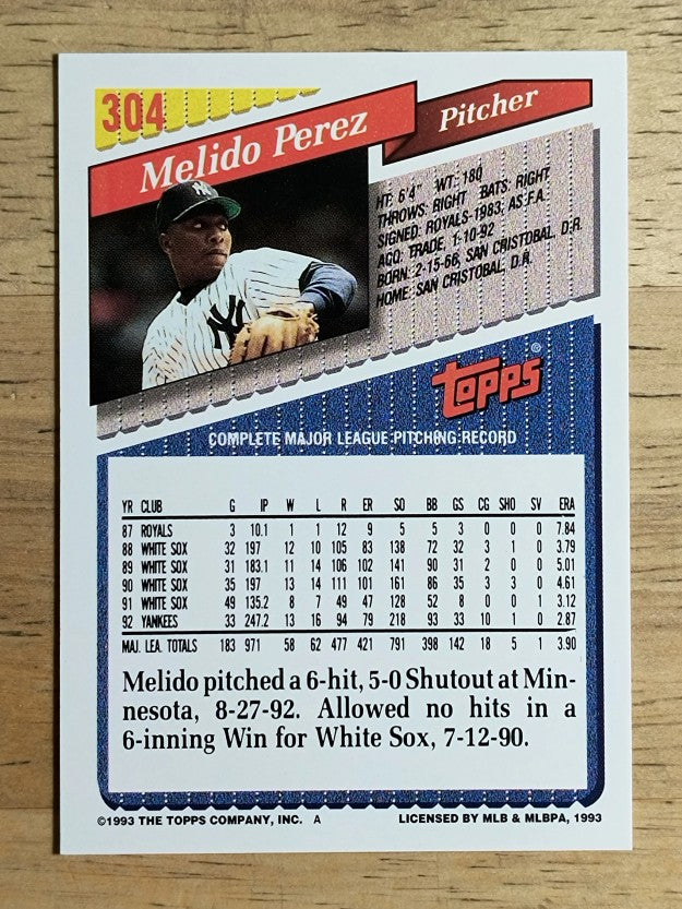 1993 Topps #304 Melido Perez