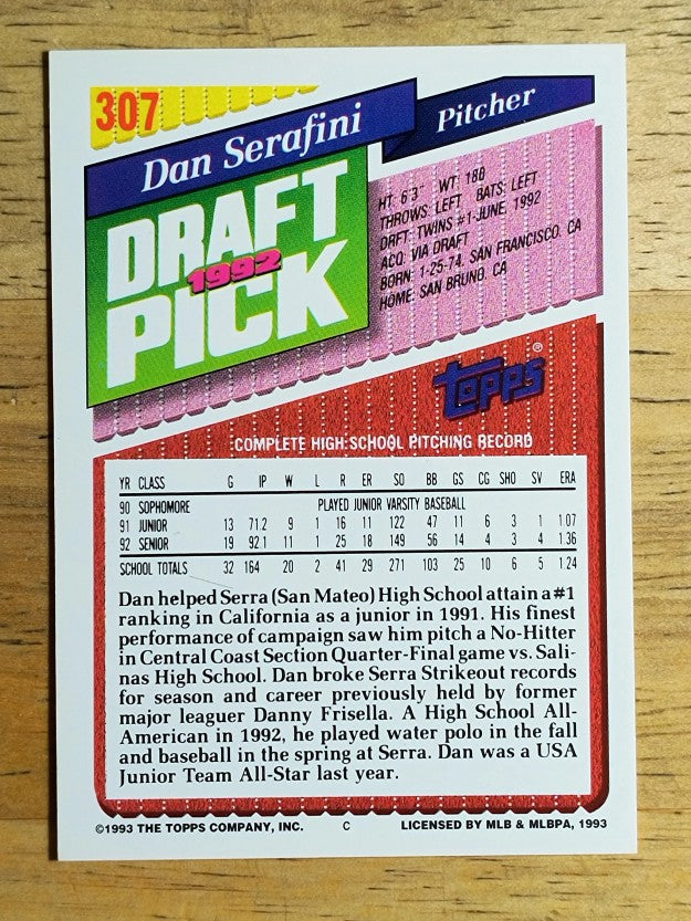 1993 Topps #307 Dan Serafini RC