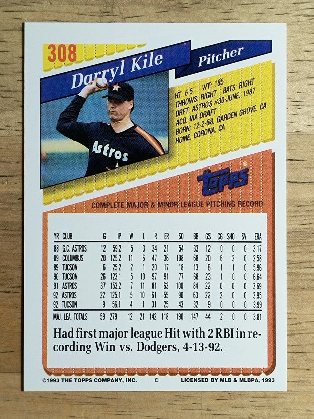 1993 Topps #308 Darryl Kile
