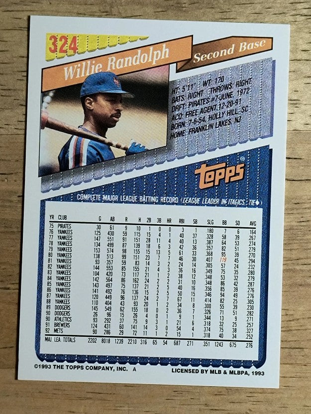 1993 Topps #324 Willie Randolph