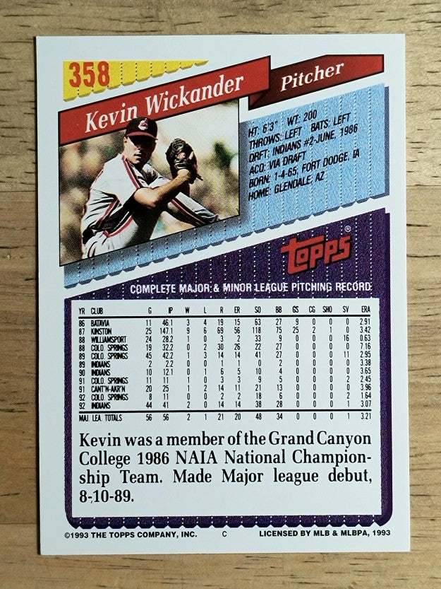 1993 Topps #358 Kevin Wickander