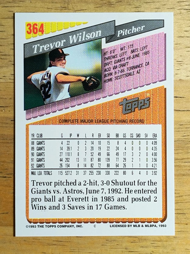 1993 Topps #364 Trevor Wilson