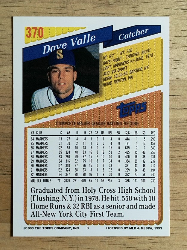 1993 Topps #370 Dave Valle