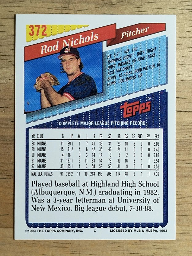 1993 Topps #372 Rod Nichols