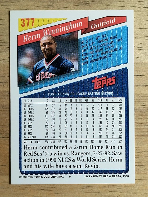 1993 Topps #377 Herm Winningham