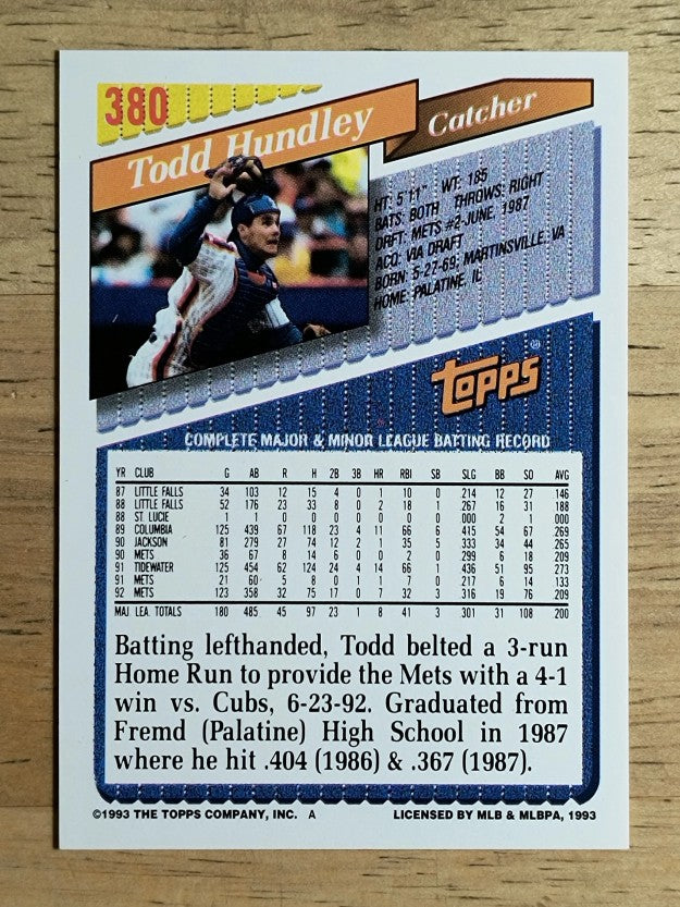 1993 Topps #380 Todd Hundley