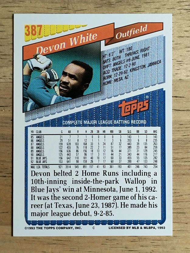 1993 Topps #387 Devon White