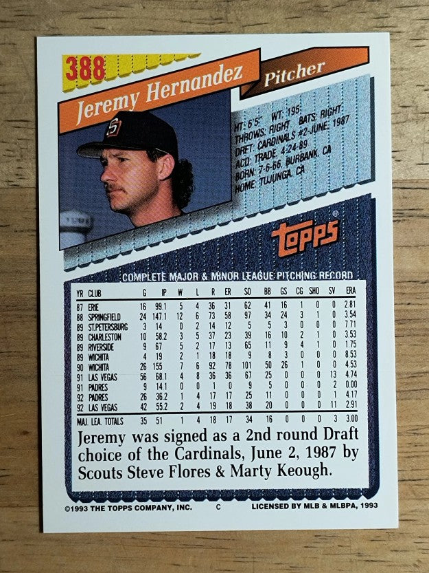1993 Topps #388 Jeremy Hernandez
