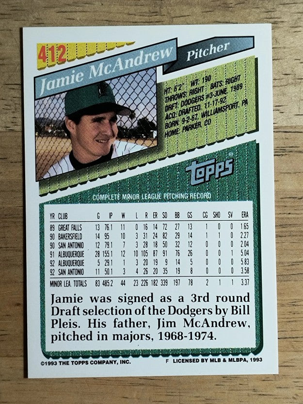 1993 Topps #412 Jamie McAndrew