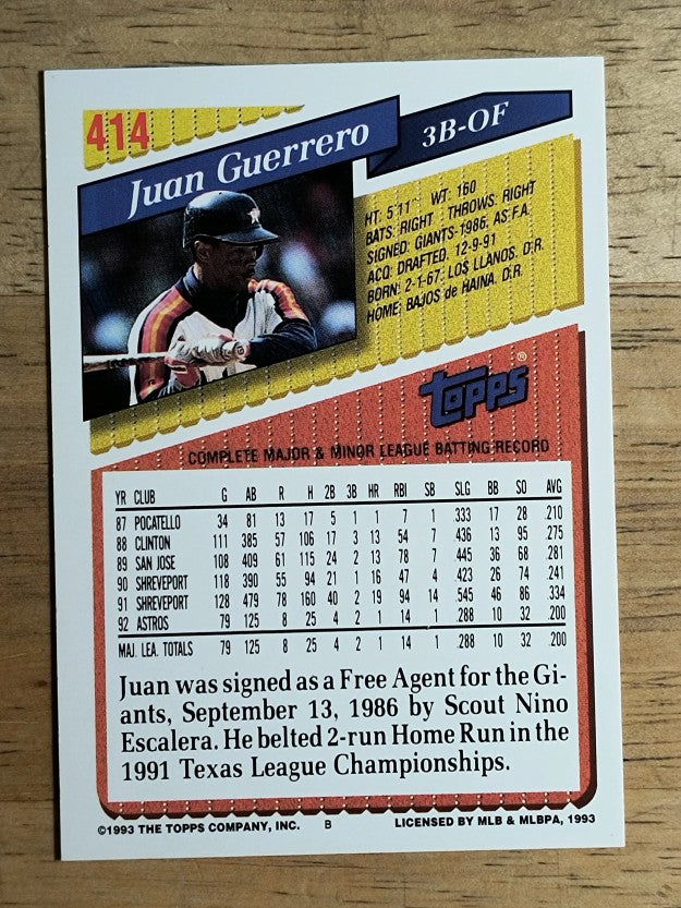 1993 Topps #414 Juan Guerrero