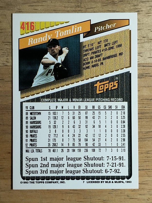 1993 Topps #416 Randy Tomlin