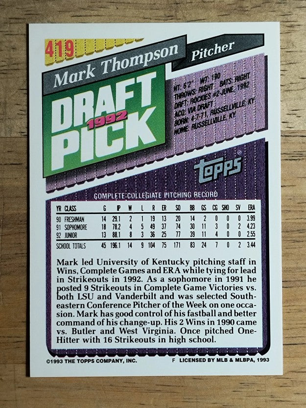 1993 Topps #419 Mark Thompson RC