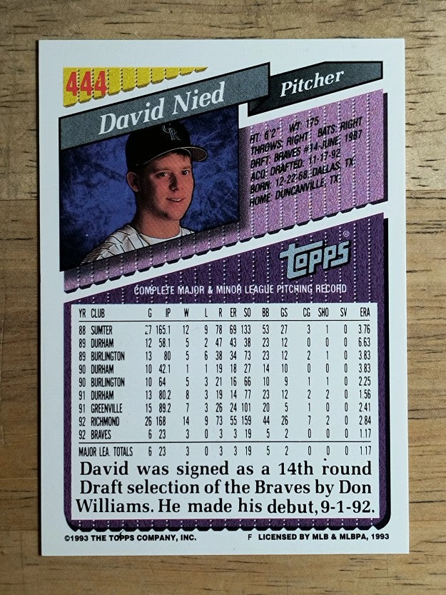 1993 Topps #444 David Nied