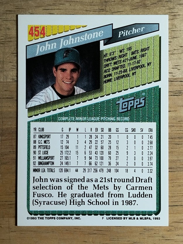 1993 Topps #454 John Johnstone RC