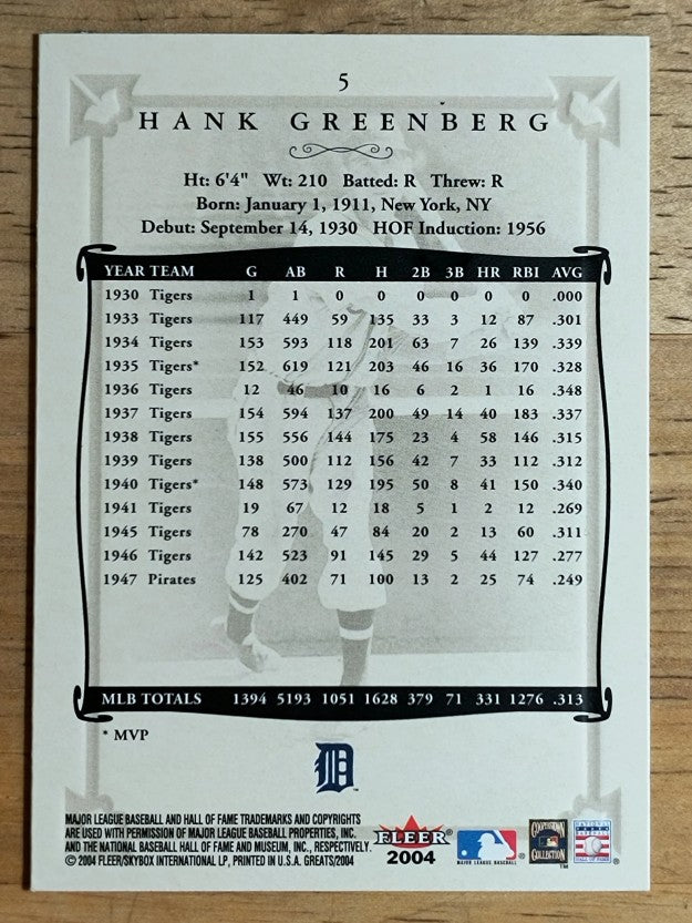 2004 Greats of the Game #5 Hank Greenberg