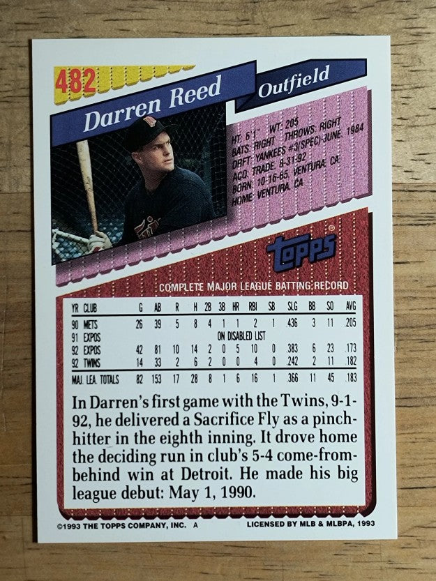 1993 Topps #482 Darren Reed
