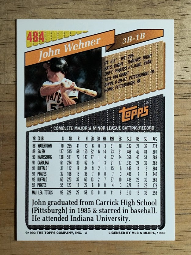 1993 Topps #484 John Wehner