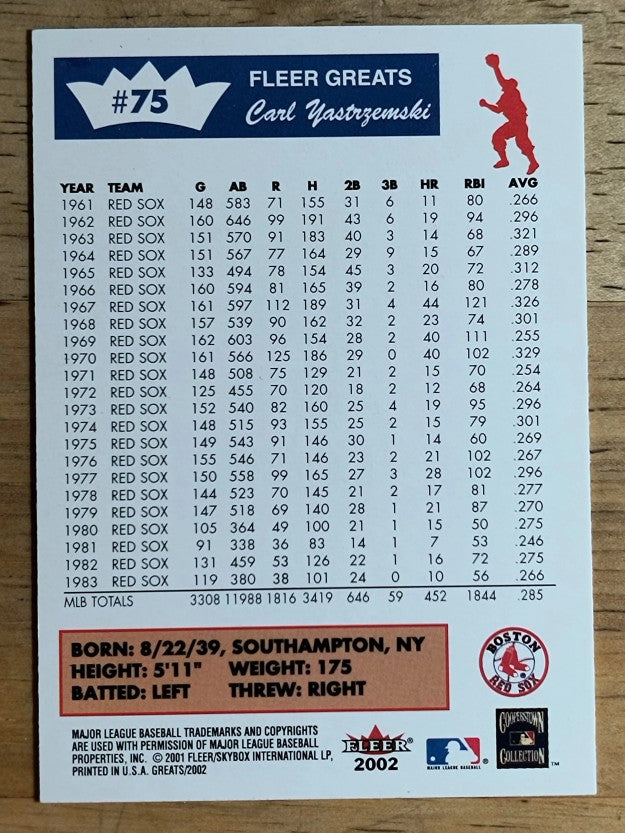 2002 Greats of the Game #75 Carl Yastrzemski