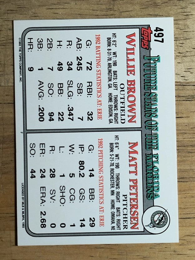 1993 Topps #497 Matt Petersen/Willie Brown RC