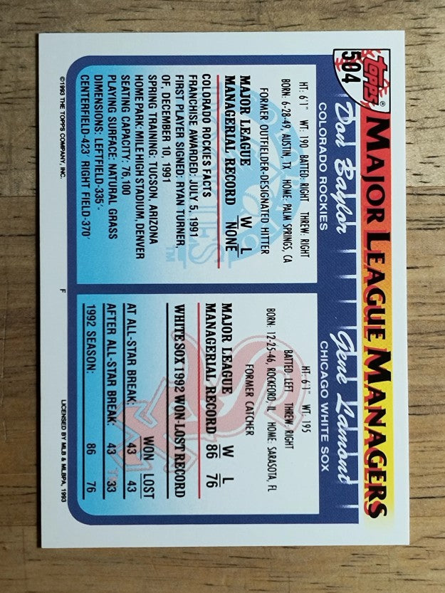 1993 Topps #504 Gene Lamont MG/Don Baylor MG