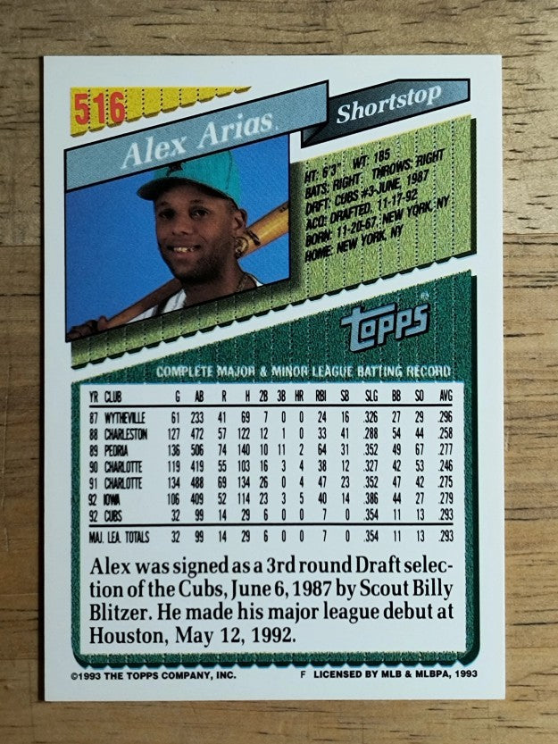 1993 Topps #516 Alex Arias