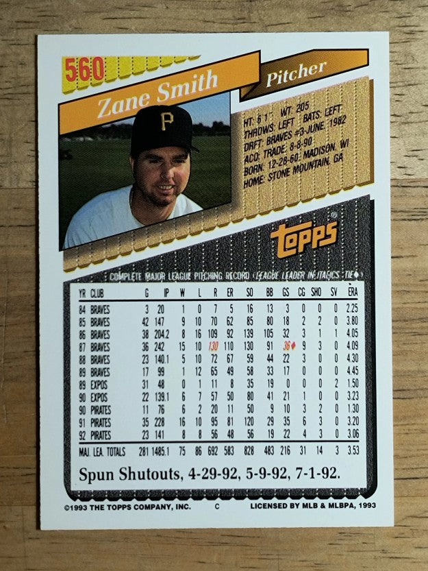 1993 Topps #560 Zane Smith