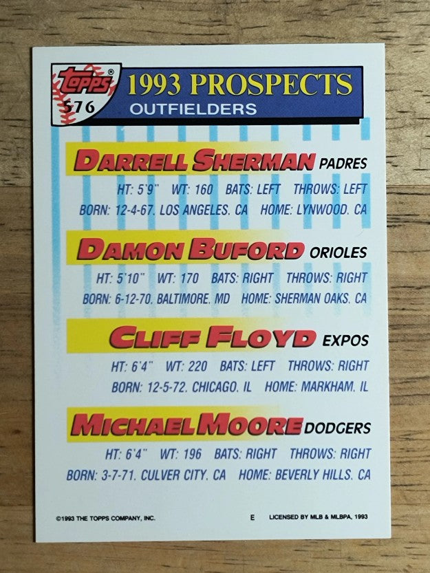 1993 Topps #576 Darrell Sherman/Damon Buford/Cliff Floyd/Michael Moore