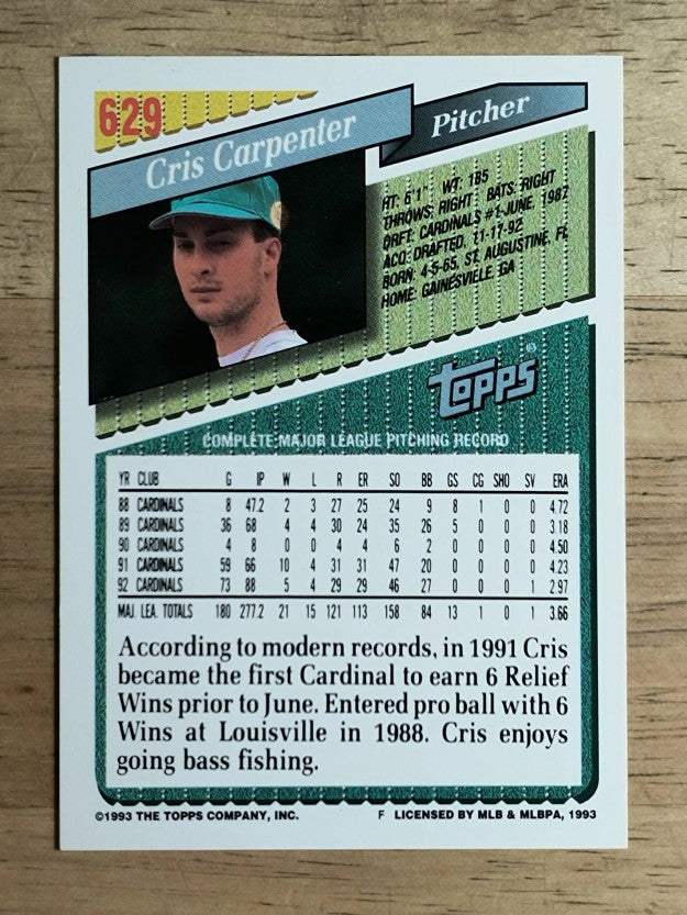 1993 Topps #629 Cris Carpenter
