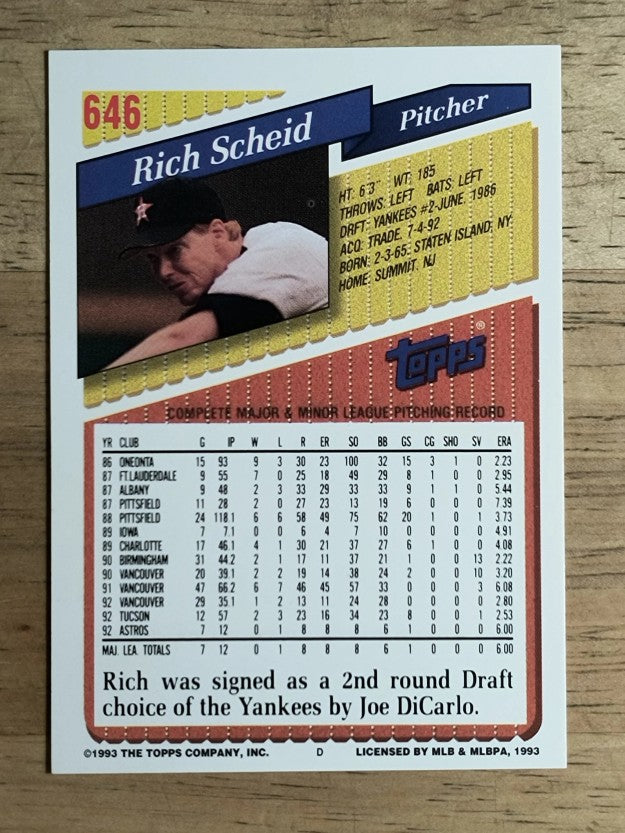 1993 Topps #646 Rich Scheid RC