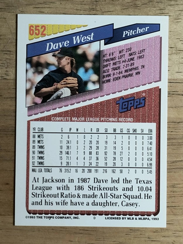 1993 Topps #652 Dave West