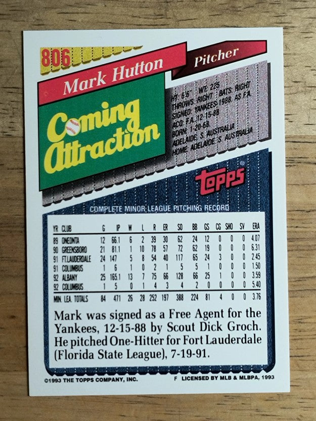 1993 Topps #806 Mark Hutton