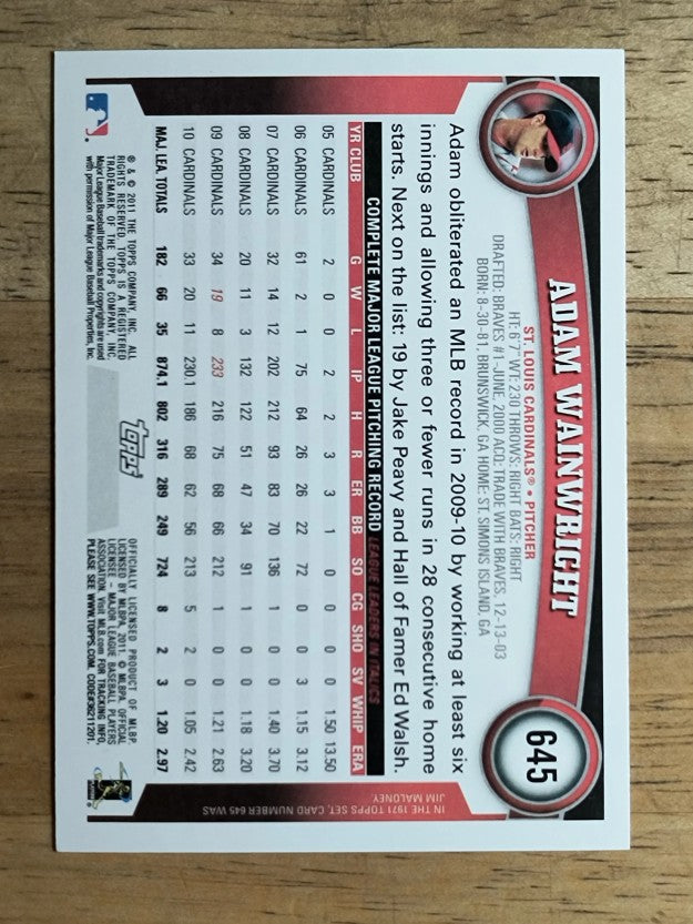 2011 Topps #645A Adam Wainwright