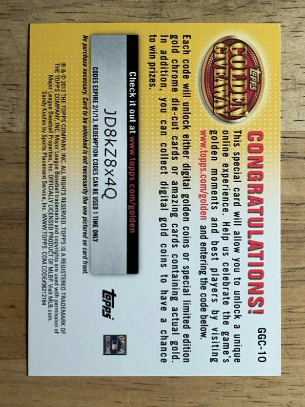 2012 Topps Golden Giveaway Code Cards #GGC10 Sandy Koufax