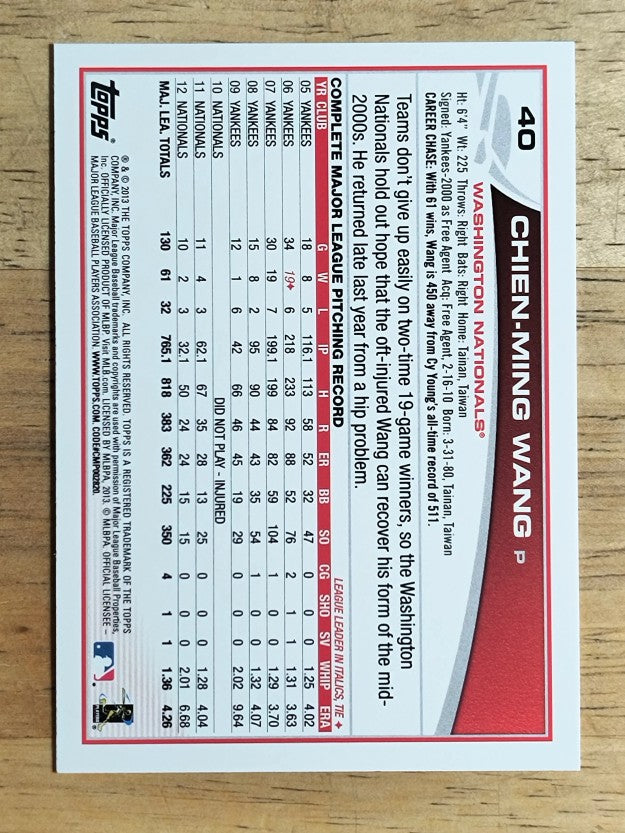 2013 Topps #40 Chien-Ming Wang