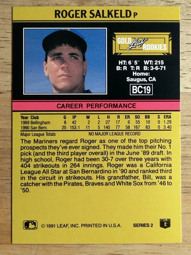 1991 Leaf Gold Rookies #BC19 Roger Salkeld