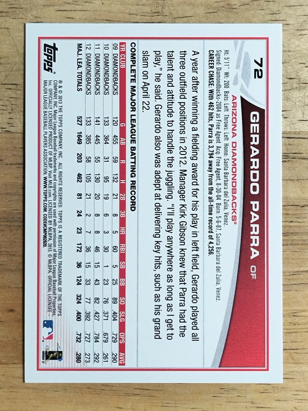 2013 Topps #72 Gerardo Parra