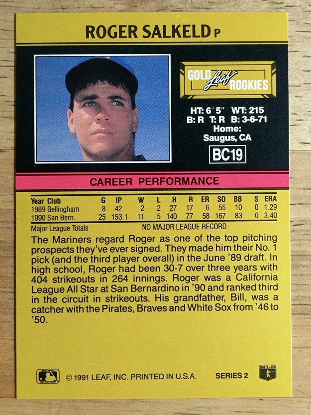 1991 Leaf Gold Rookies #BC19 Roger Salkeld
