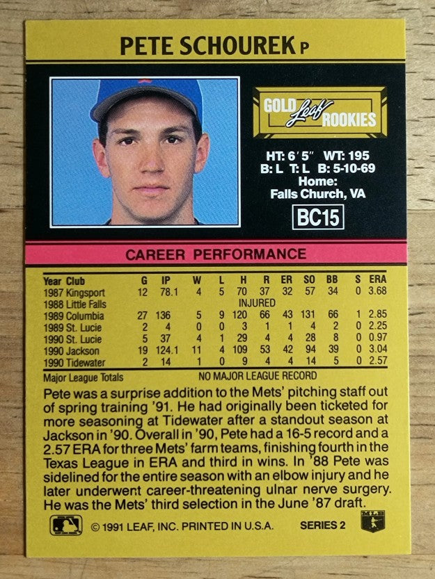 1991 Leaf Gold Rookies #BC15 Pete Schourek
