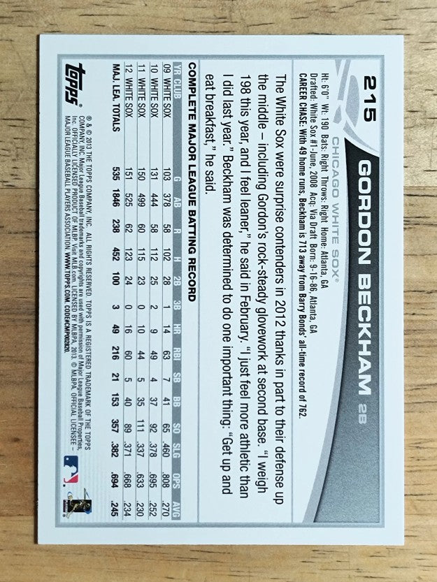 2013 Topps #215 Gordon Beckham