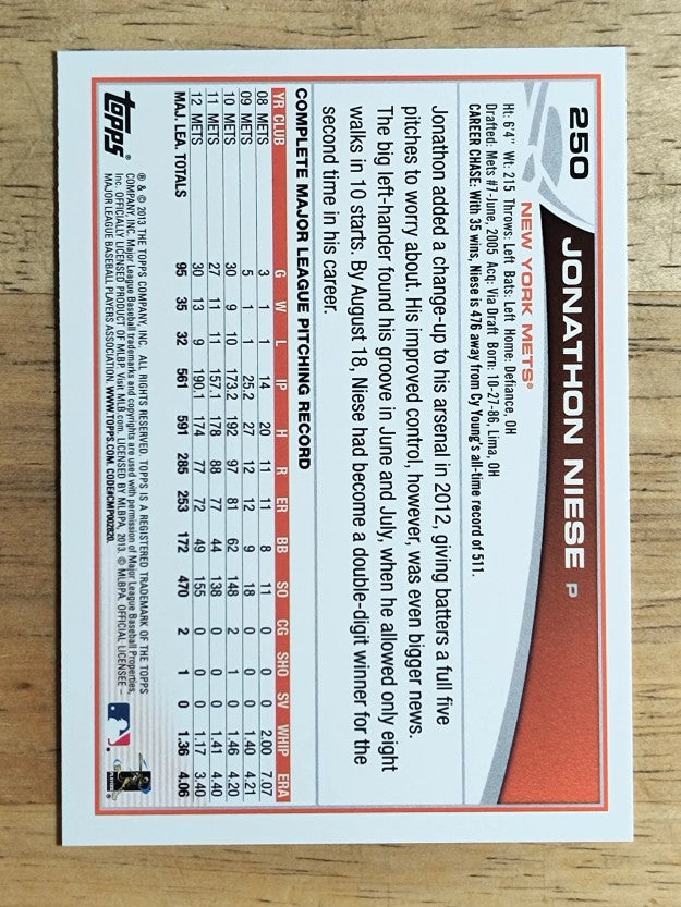 2013 Topps #250 Jonathon Niese