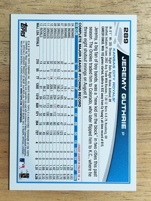 2013 Topps #289 Jeremy Guthrie
