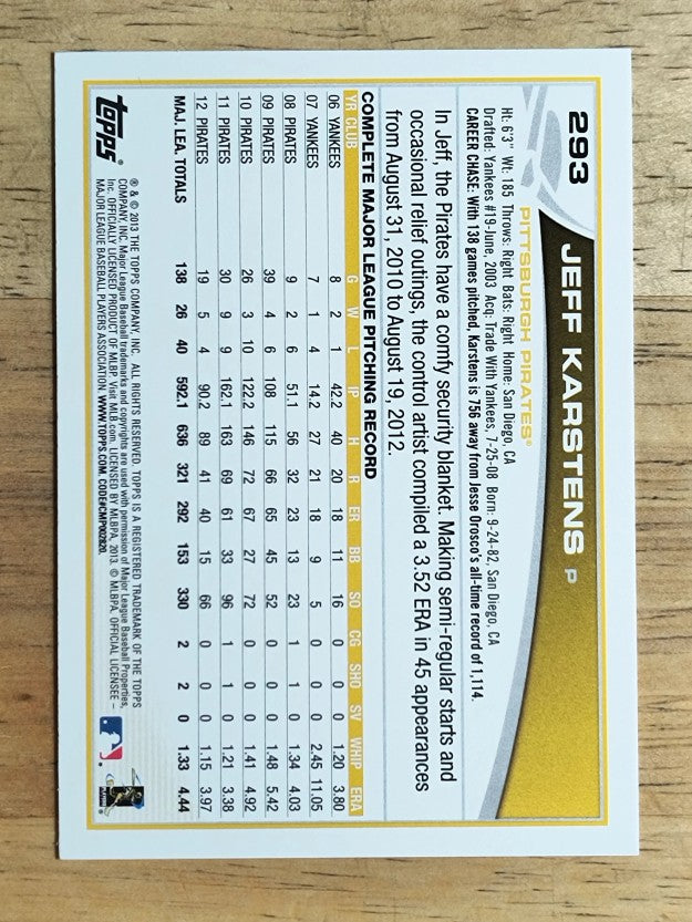 2013 Topps #293 Jeff Karstens