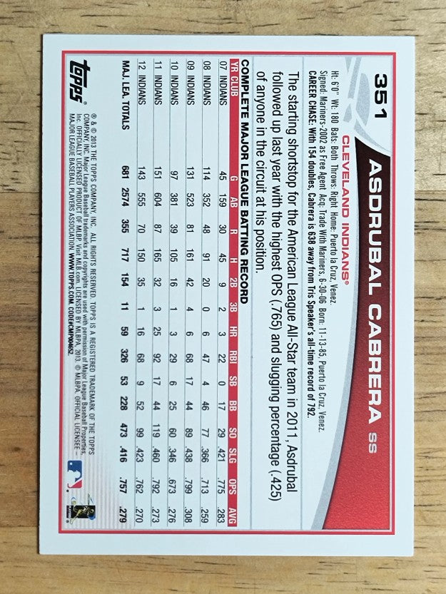 2013 Topps #351 Asdrubal Cabrera