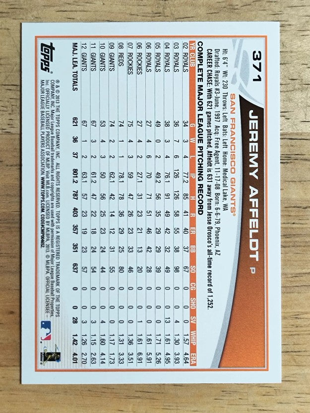 2013 Topps #371 Jeremy Affeldt