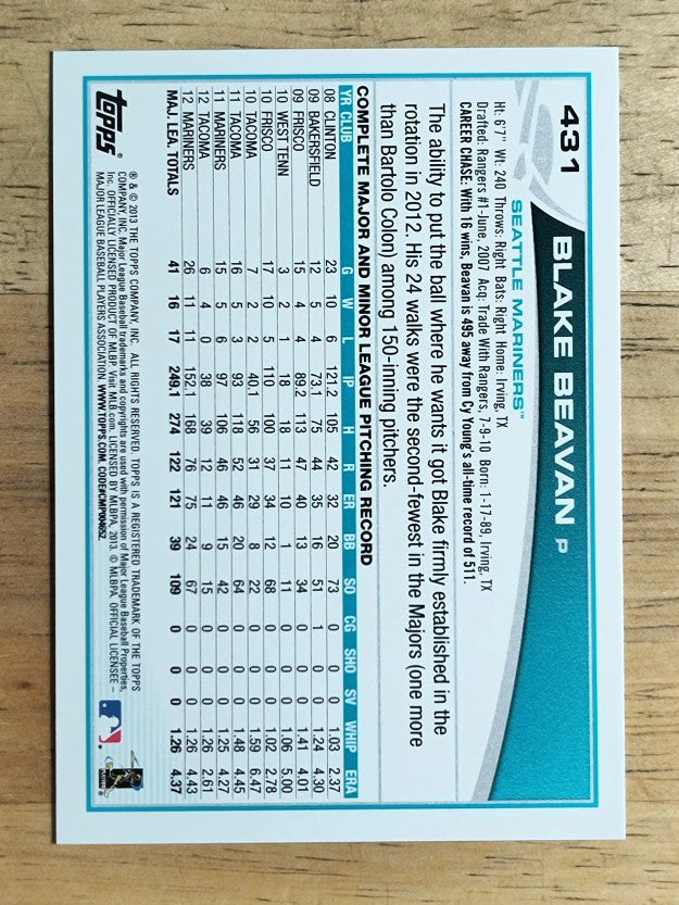 2013 Topps #431 Blake Beavan