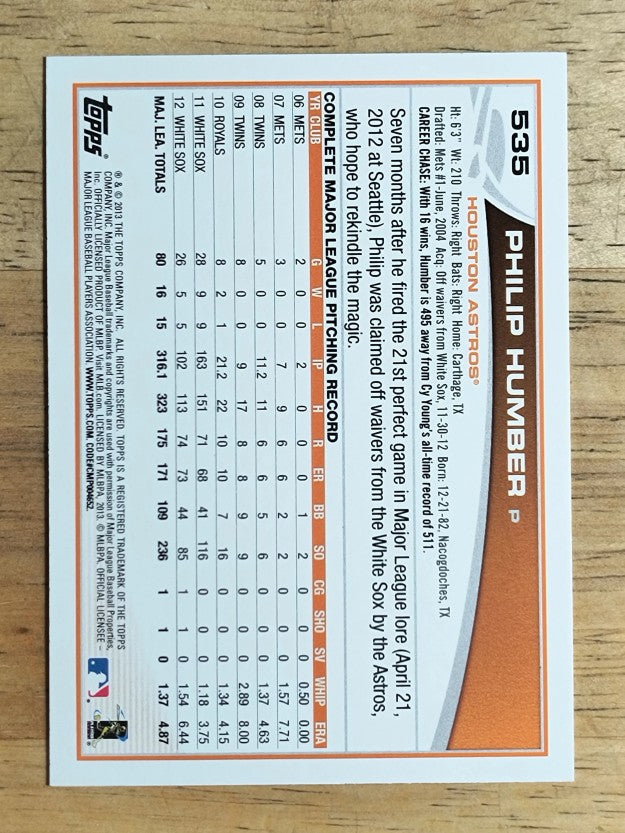 2013 Topps #535 Philip Humber
