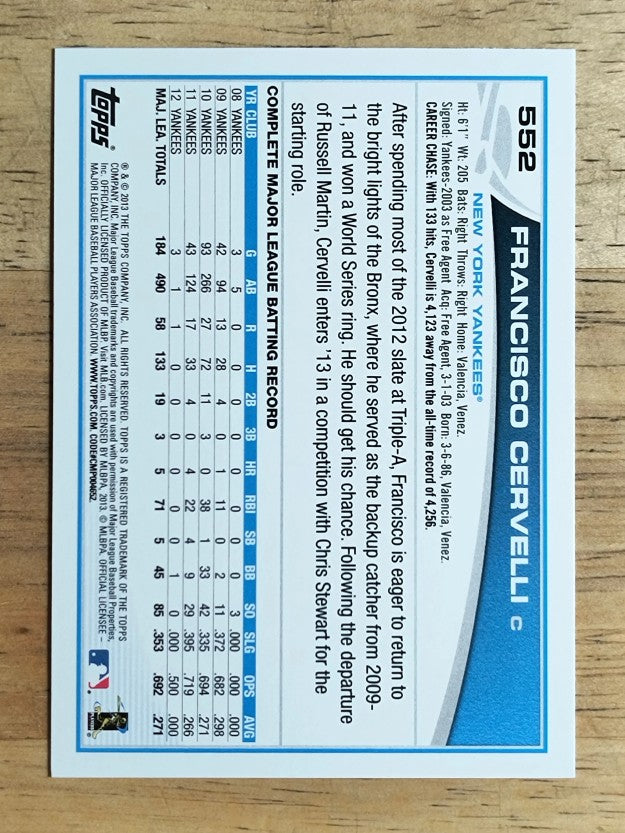 2013 Topps #552 Francisco Cervelli