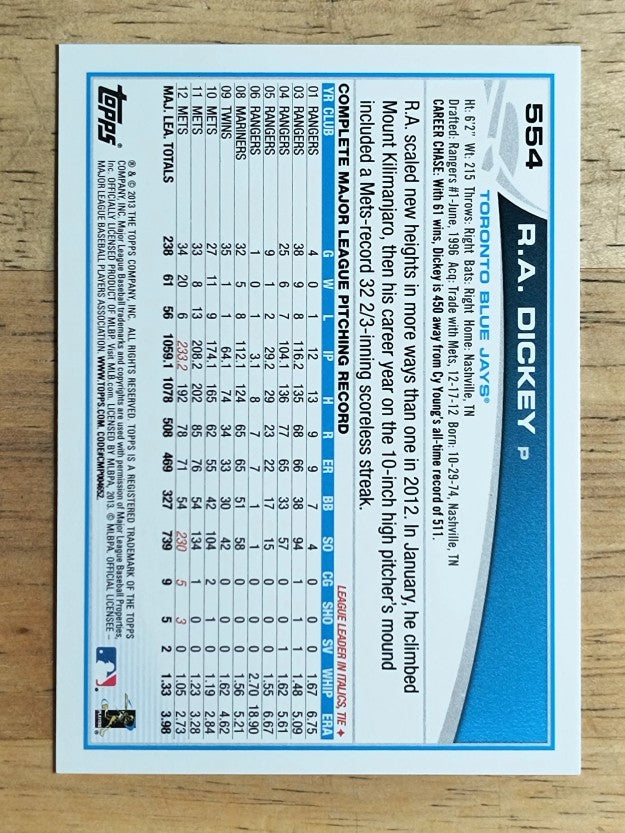 2013 Topps #554 R.A. Dickey