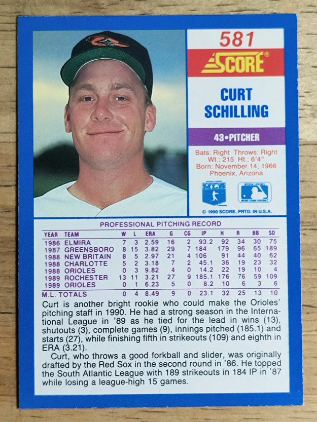 1990 Score #581 Curt Schilling