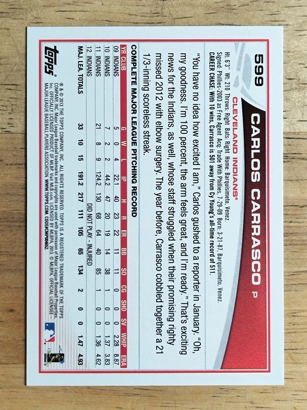 2013 Topps #599 Carlos Carrasco